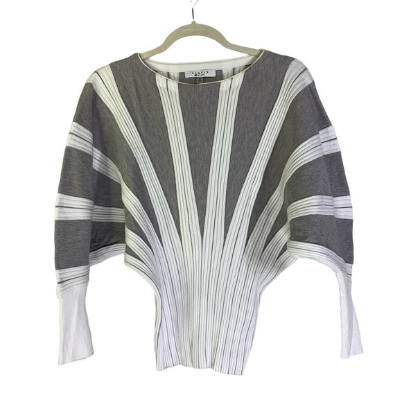 LIQUID BY‎ SIONI Gray & White Stripe Dolman Sleeve Knit Pullover Sweater - Picture 1 of 11